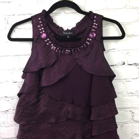 S.L. Fashions Women's Beaded Neck Tiered Feminine Flounce Holiday Party Dress 12 - Picture 2 of 12